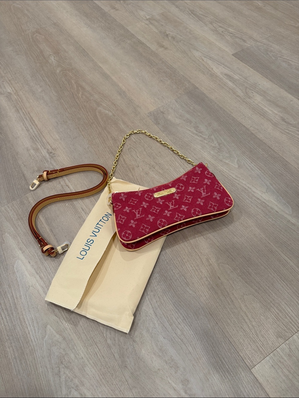 Unknown source Burgundy Monogram Canvas Shoulder Pochette with Gold Chain